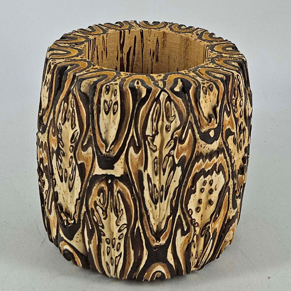 New Zealand Ponga Craft Wood Vase Candle Holder Carved Mamaku Tree Fern